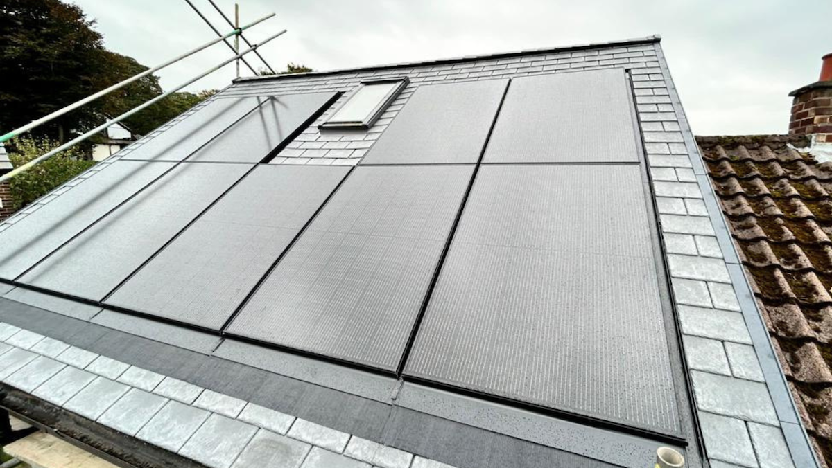 Tapco slate re-roofing project in Stockport with Viridian solar PV panels installed