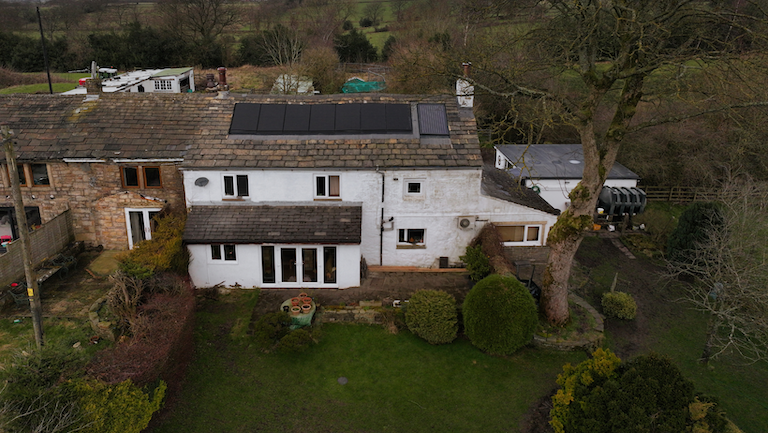 integrated solar pv system and battery storage on rural farmhouse in Cone